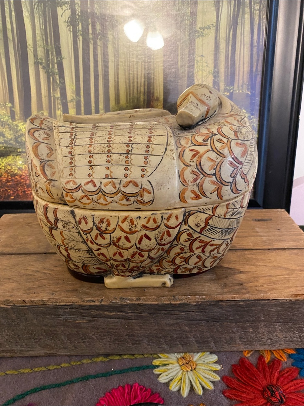 Handcrafted Cream and Brown Decorative Hen Sculpture Box, duck box